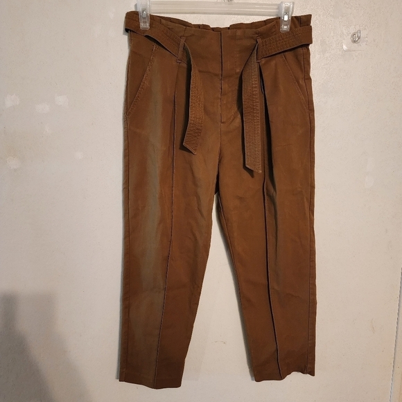 Zara Trafaluc Rust Brown High Waisted Tie Pants Size M, Inseam 23" - Picture 1 of 9